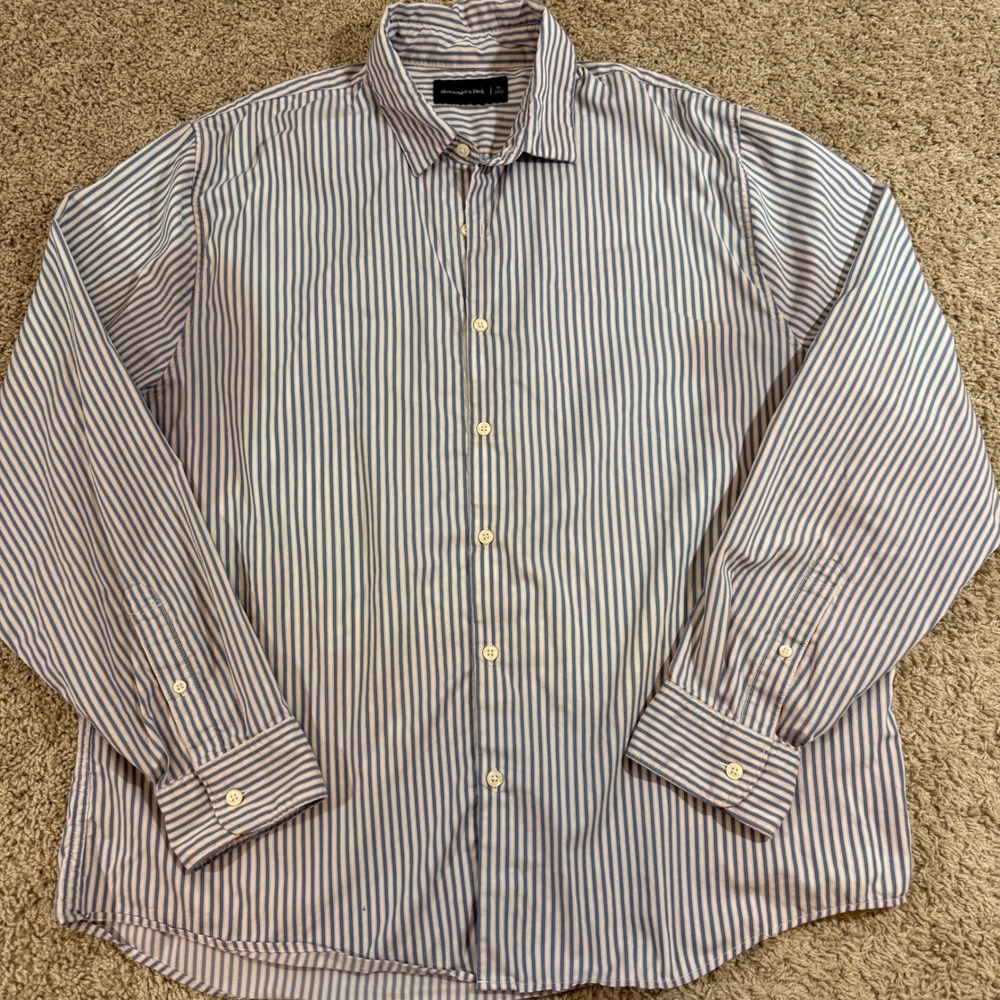 Abercrombie & Fitch‎ Button Down Men XL Blue White Striped Excellent Long Sleeve